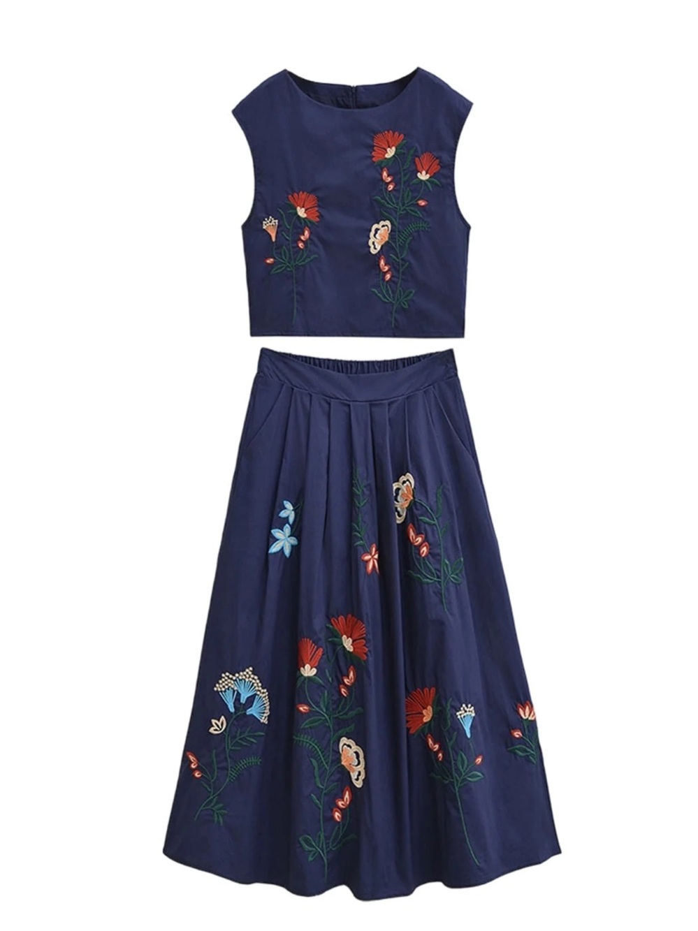 Navy Floral Two-Piece Crop Top & Maxi Skirt Set - Picture 6 of 12